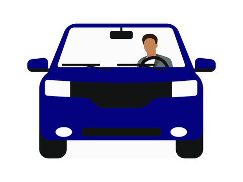 recommend clip art: Blue car with driver on white background