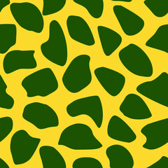 seamless pattern of various green shapes on a yellow background for prints on fabrics, packaging, clothing, as well as for decorating covers, frames and other surfaces
