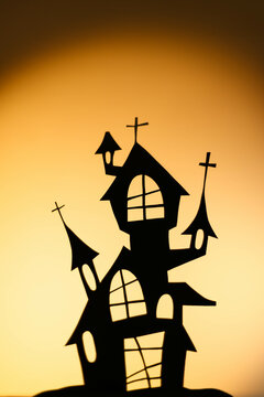 Black house for shadow play prepared for Halloween celebration