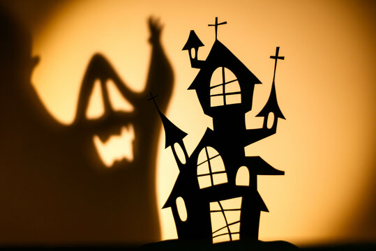 Black house for shadow play prepared for Halloween celebration