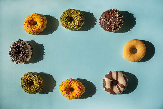 Top view of some delicious donuts