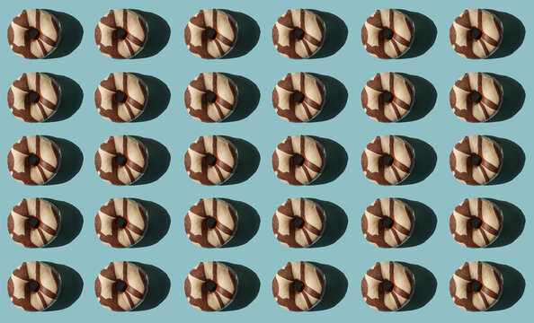 Top view of a donuts on blue background