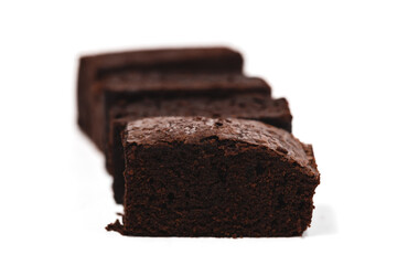 Brownies cake on white background for bakery, food and eating concept