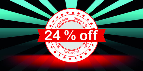 seal 24 percent off for sale offer. red tag with red and blue background
