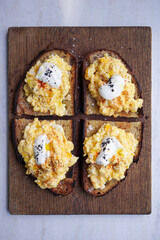 Scramble eggs on toasted whole grain bread.                                            