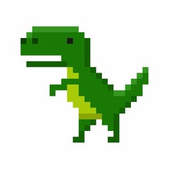 Pixel art of dinosaur icon isolated on white background. Big cheerful prehistoric green tyrannosaurus. Character game vector illustration © photoplotnikov