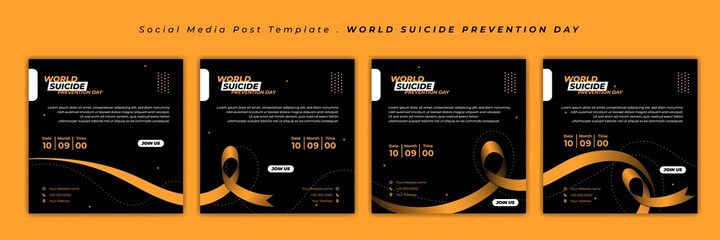 World Suicide Prevention Day with ribbon design. Set of social media template with Black and yellow design.