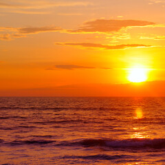 Naklejka na ściany i meble Seascape on a sunset, Horizon over the water.