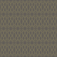 Geometric vintage vector seamless pattern with gold lace on brown background. Art Deco organic line texture for wallpaper, home decor and fashion fabrics.