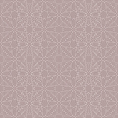 Geometric floral vector seamless pattern with white lace on greyish red background. Art Deco organic line texture for wallpaper, home decor and fashion fabrics.