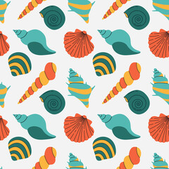 Aquatic aesthetic seamless pattern vector illustration. Seashells and underwater wildlife texture design. Beach background. Summer wrapping.
