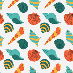Aquatic aesthetic seamless pattern vector illustration. Seashells and underwater wildlife texture design. Beach background. Summer wrapping.