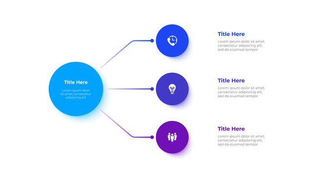 Flow chart diagram with circle elements. Concept of business project hierarchy visualization with 3 options. Infographic design template