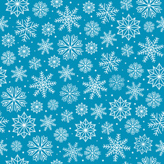 Seamless winter patterns on the theme of Christmas and New Year from multi-colored snowflakes.