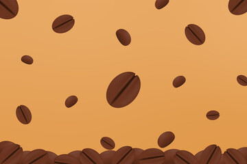 Coffee beans falling with pile of coffee below. realistic vector