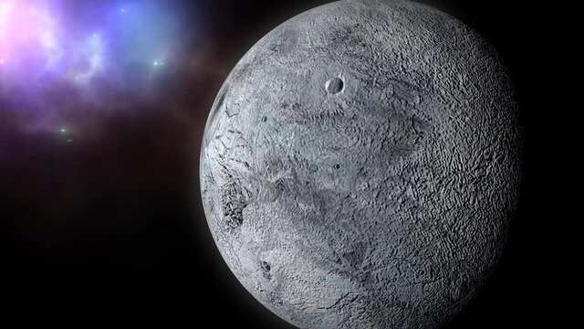 4k planet eris with nebula clouds background in space, the universe