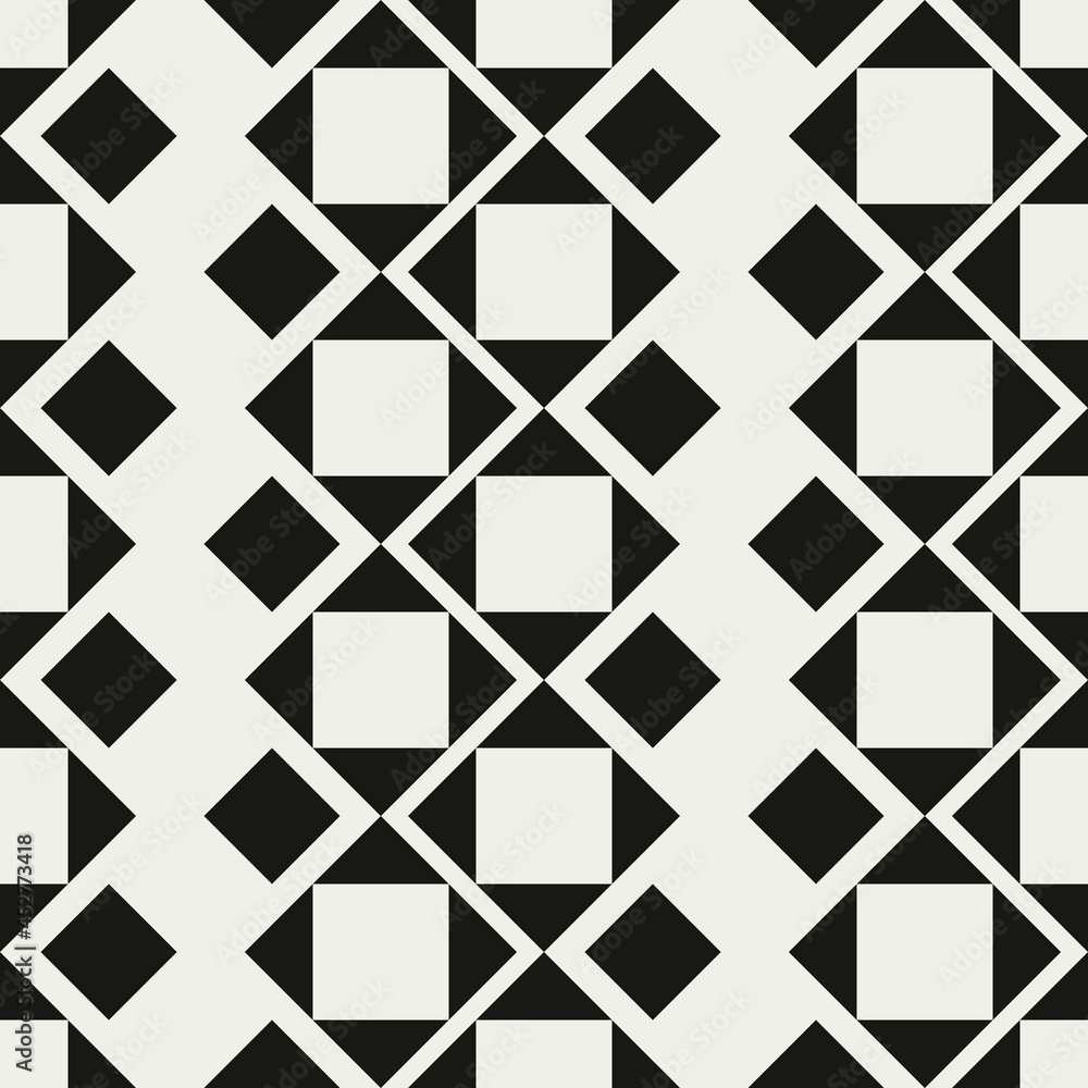 Poster white background and decor rhomb tiles. vector abstract seamless tiles. black color of shapes.