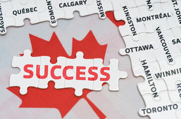 The flag of Canada features city name jigsaw puzzles and jigsaw puzzles with the words - success
