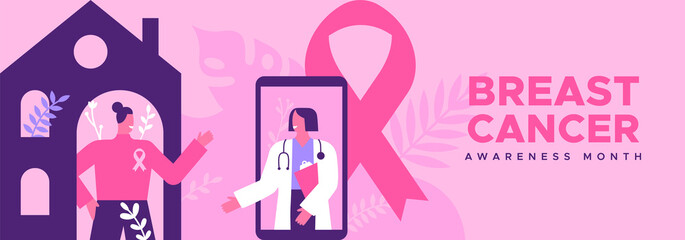 Breast Cancer awareness month doctor phone visit - obrazy, fototapety, plakaty