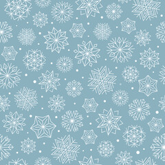 Seamless winter patterns on the theme of Christmas and New Year from multi-colored snowflakes.