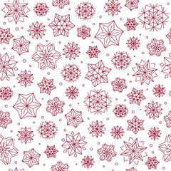 Seamless winter patterns on the theme of Christmas and New Year from multi-colored snowflakes.