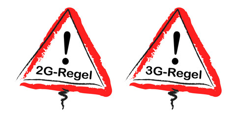 Illustration Corona 2G-Regel und 3G-Regel Schilder auf weissem Hintergrund - obrazy, fototapety, plakaty