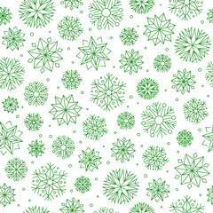 Seamless winter patterns on the theme of Christmas and New Year from multi-colored snowflakes.