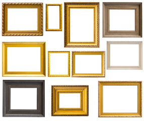 group of retro golden rectangular frame for photography on isolated background