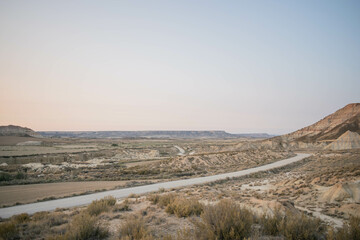 Bardenas Reales desert at sunset