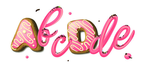 Pink cream candy Font Isolated on White Background, 3d vector illustration, conceptual image.