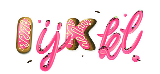 Pink cream candy Font Isolated on White Background, 3d vector illustration, conceptual image.