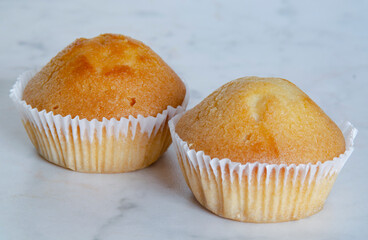 Two sweet cupcakes on a white background. Sweet pastries, delicious snacks.
