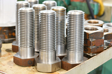 Large diameter bolts made on a lathe in stock.
