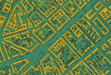 Fototapeta premium Digital elevation model. GIS product made after proccesing aerial pictures taken from a drone. It shows city urban area with roads and suburbs