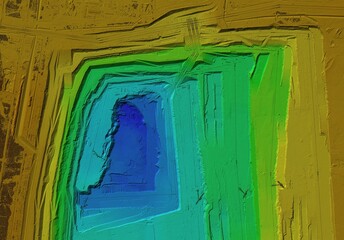 Digital elevation model. GIS product made after proccesing aerial pictures taken from a drone. It shows map of an excavation site with steep rock walls