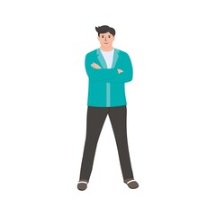 Businessman isolated on a white background. Vector flat illustration. Business man with crossed arms. Front view. 