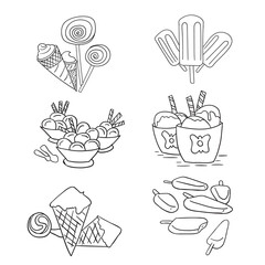 Hand drew doodle tasty ice cream in black and white Summer vacation coloring page for kids Vector
