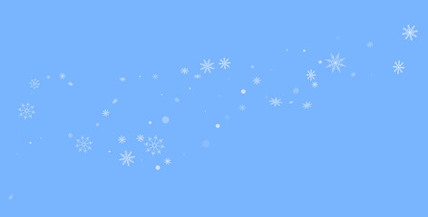 White delicate openwork snowflakes are scattered on a blue background. Festive background, postcard design, wallpaper