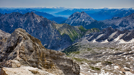 Fototapeta na wymiar view from zugspitze to the melted glacier in summer 2021