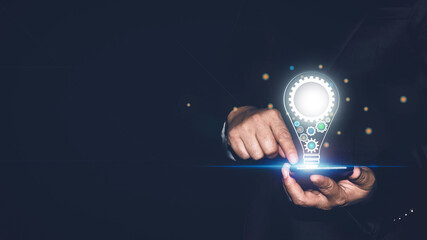 Business Hands holding light bulb for Concept new idea concept with innovation and inspiration, innovative technology in science and communication concept