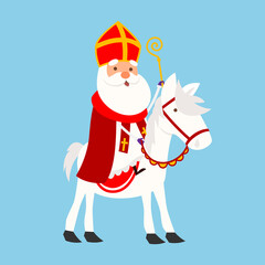 Cute Sinterklaas or Saint Nicholas and horse - vector illustration