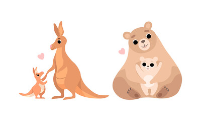Obraz premium Little Baby Animal and Their Mom Cuddling and Loving Each Other Vector Set