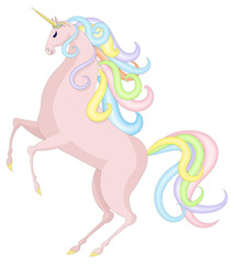 Plakat Pink unicorn standing on its hind legs Design for coloring book, tattoo, stained glass, print, etc.