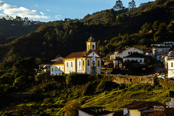 Fototapeta na wymiar Daytime aerial view of the historic center of Ouro Preto