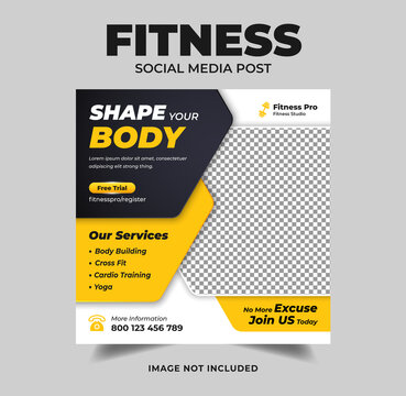 Gym And Fitness Social Media Promotion Web Banner And Instagram Post Template Premium Vector