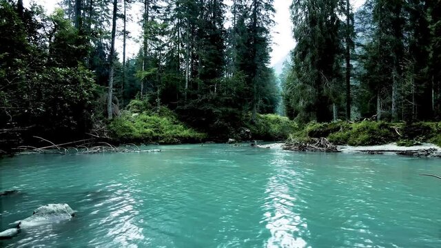 Aerial Drone - Overview of The Turquoise Lake of Amola