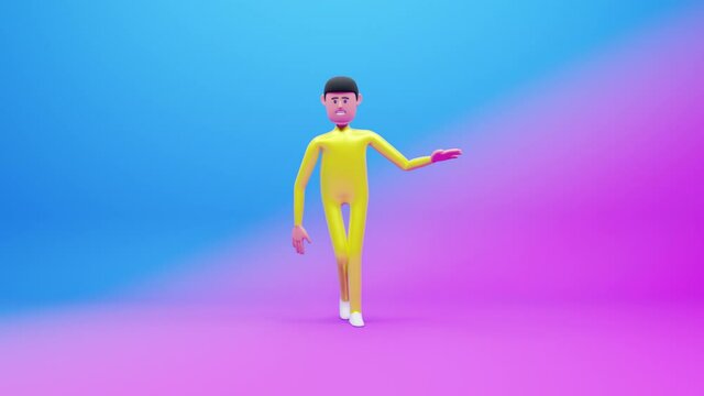 Expressively dancing man in a tight-fitting suit. Cartoon man dancing hip hop. Looped 3D animation.