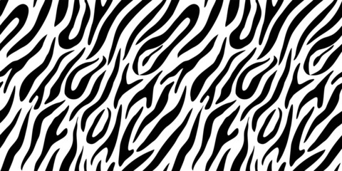 Seamless tiger skin pattern on white background for cloth design. Black and white abstract background. Tiger fashion print for clothes, home decor, wrapping paper, fabric. 