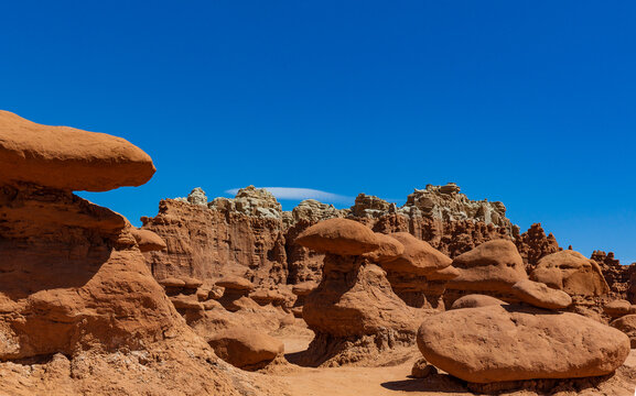 View of Hoodoos  (sandstone formations ) in Goblin Valley State Park, Utah