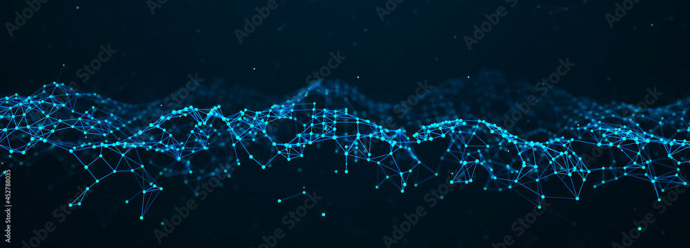 Aufkleber Corrupted network or connection. Abstract digital background of points and lines. Glowing plexus. Big data. Abstract technology science background. 3d rendering